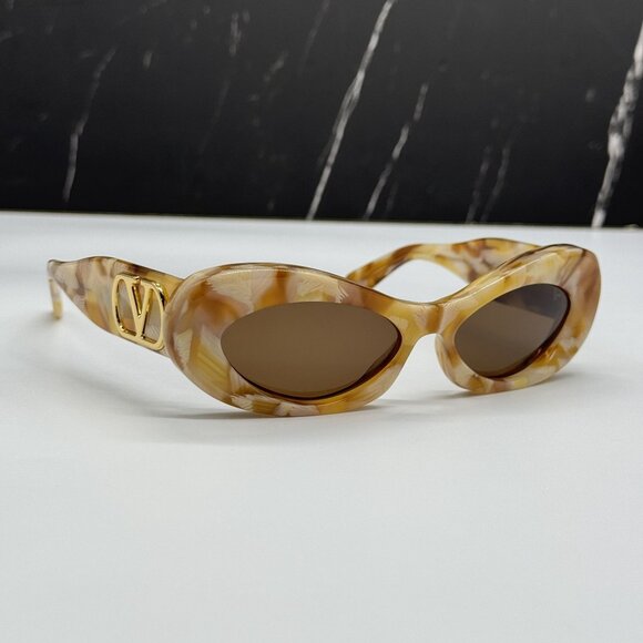 NEW VALENTINO VLS-178D HAVANA IVORY OVAL SUNGLASSES VALENTINO
